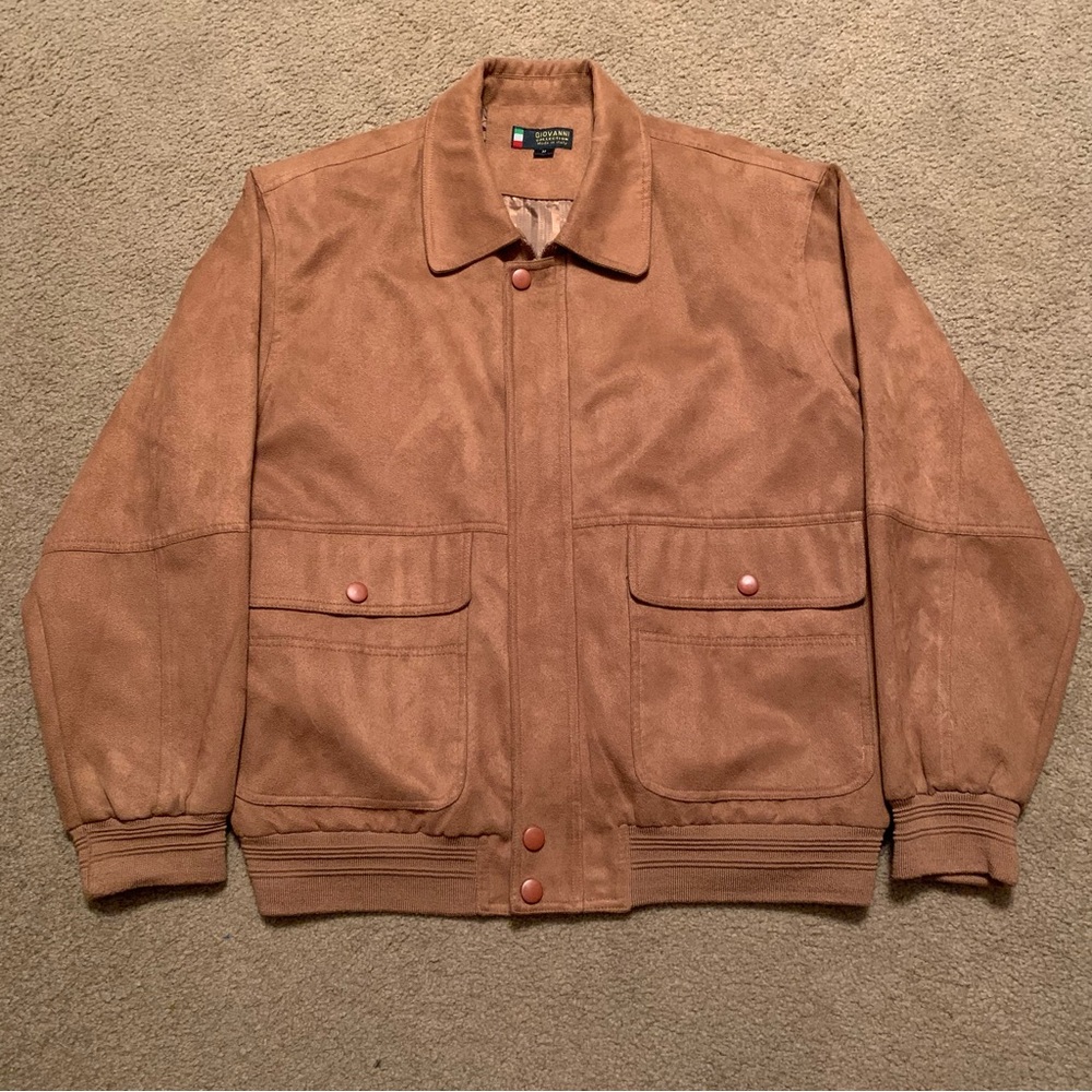 Giovanni Faux Suede Leather made in italy Men's M Zip-Front Brown Jacket Coat